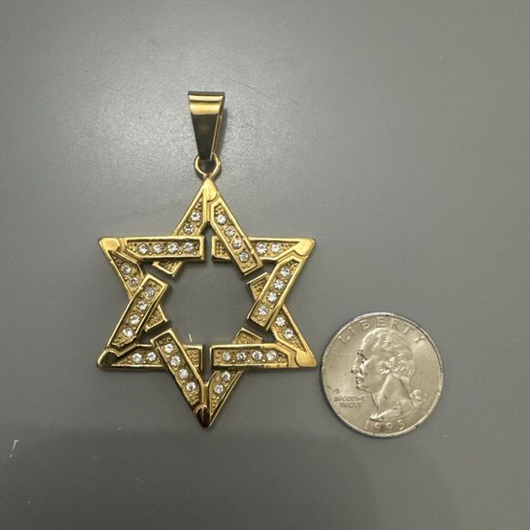 Stainless Steel Jewish Faith Star of David Necklace Bar Mitzvah Gold Religious - Picture 3 of 6